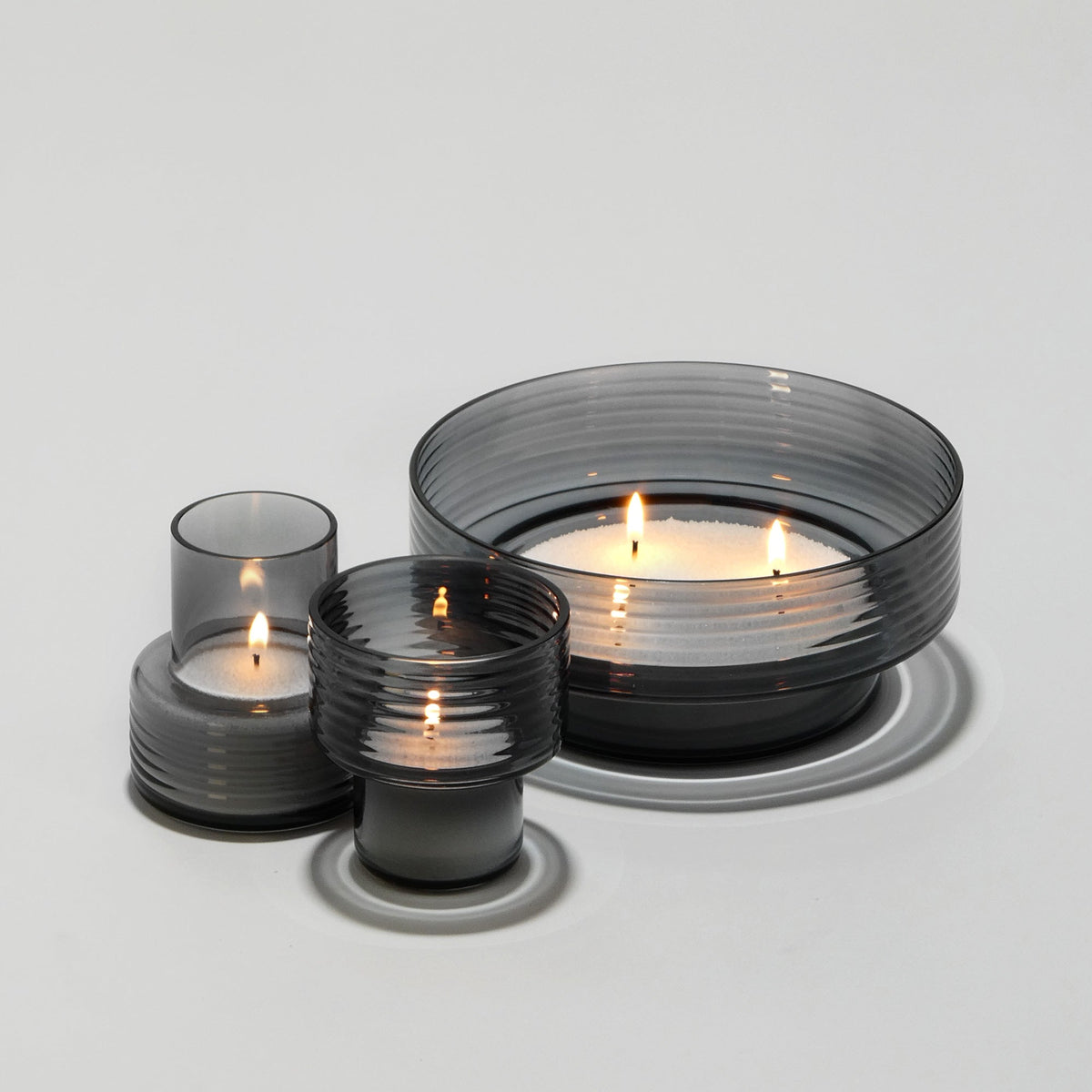 Set of 3 GLOW TOGETHER Smoked Glass Candle Holders